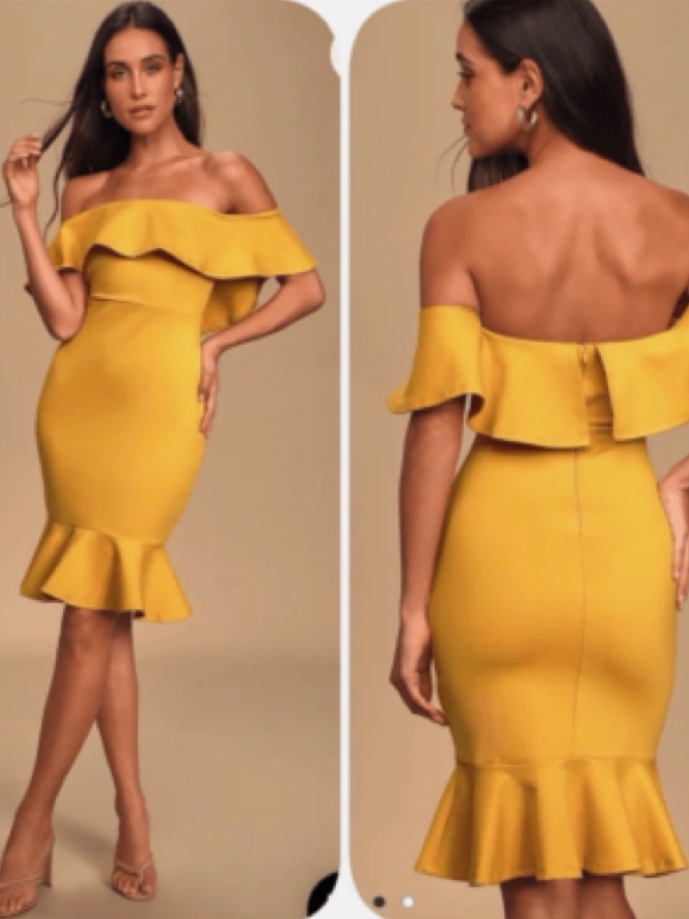 Lulu’s Confidence Boost Off Shoulder Ruffle Hem Bodyco. Mini Dress Size XS